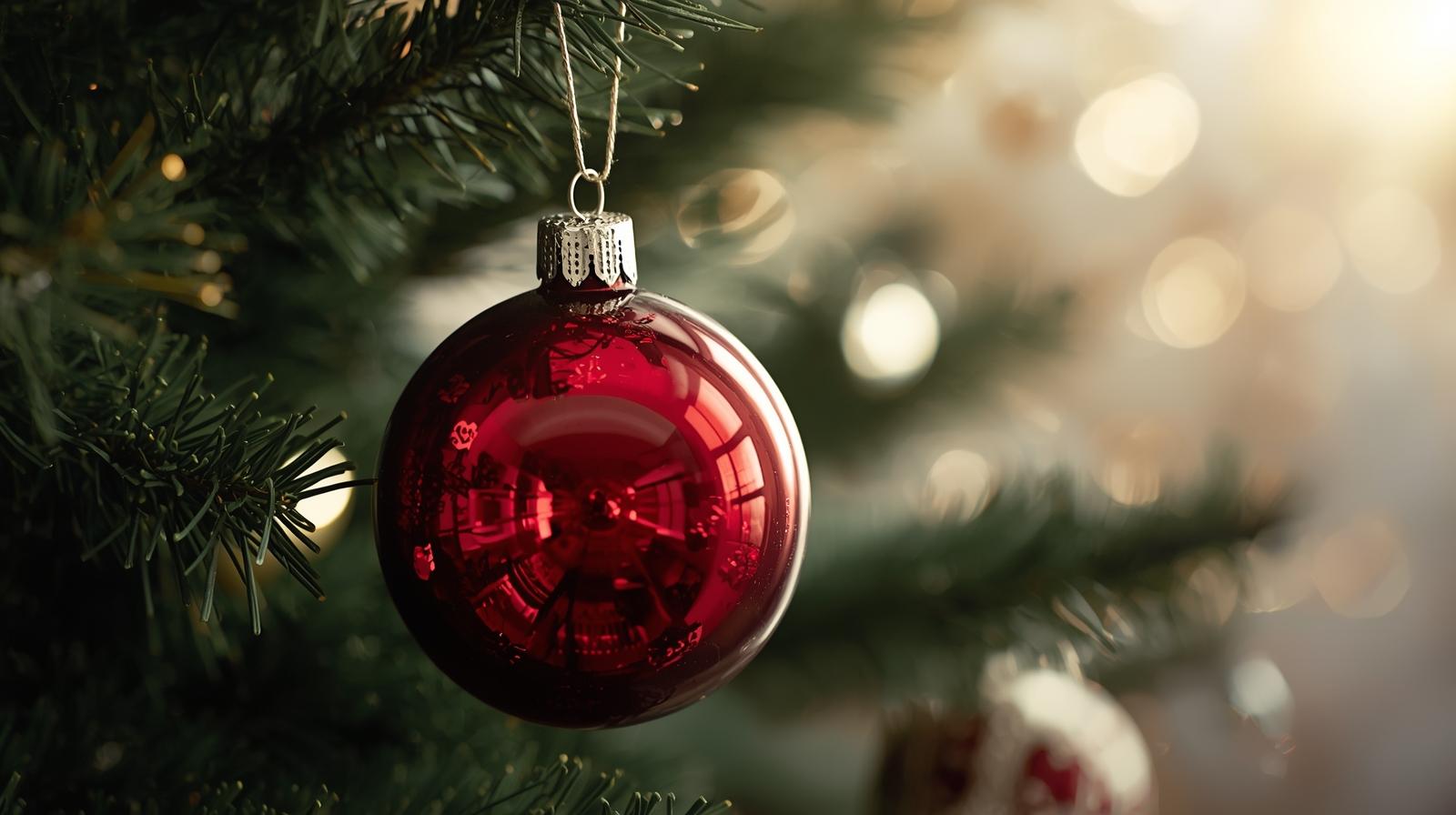 Pallina in vetro bordeaux su albero natalizio (1)